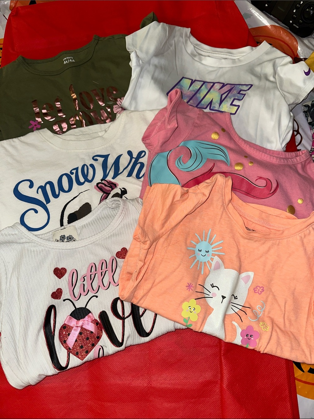 Carter's Assorted Girls Short Sleeve Tees in White, Pink, Peach, Olive